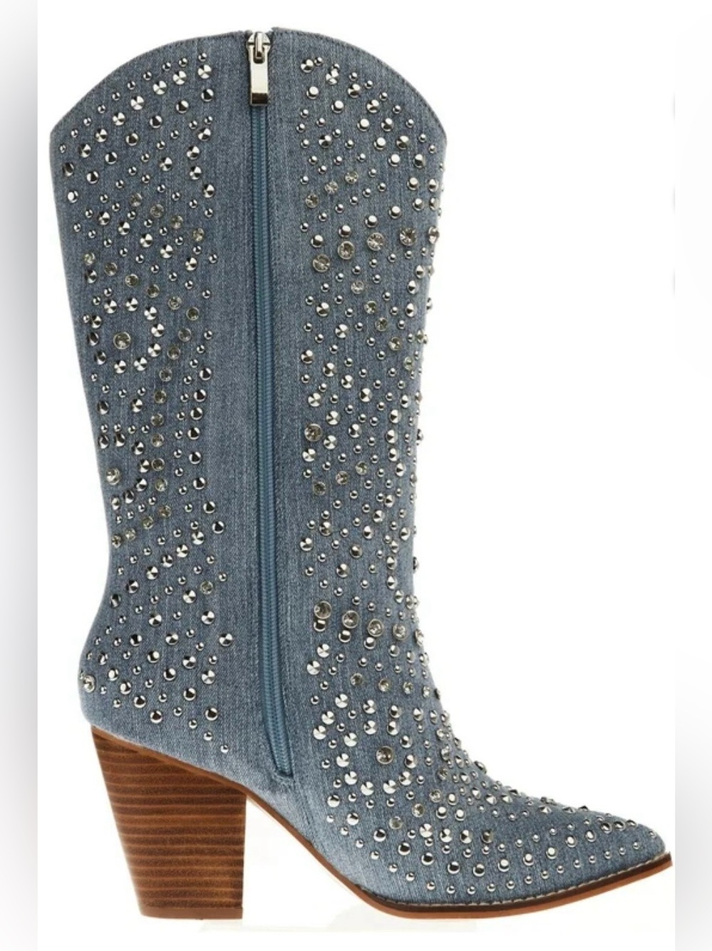 CORKY’S Hey Girl Light Blue Denim Cowboy Boots with Silver Rhinestones Size 9 - Picture 2 of 16